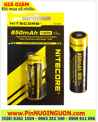 Nitecore NL1485 (14500); Pin sạc 3.7v AA850mAh (14500) Lithium-Ion Nitecore NL1485 (3.15Wh)